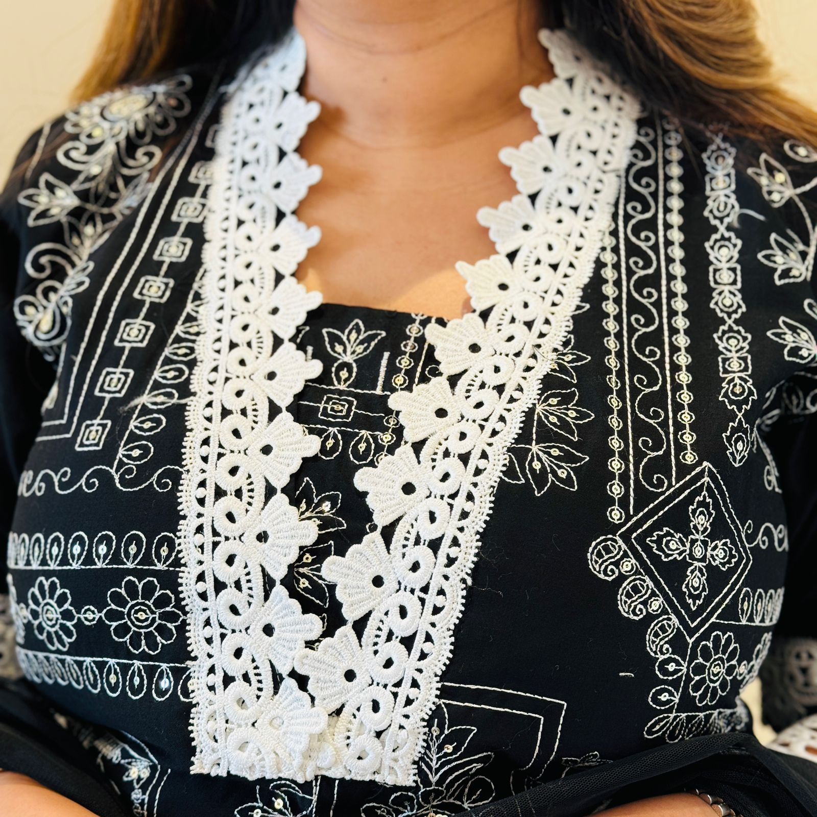 Black & White Pakistani Cotton Suit Set